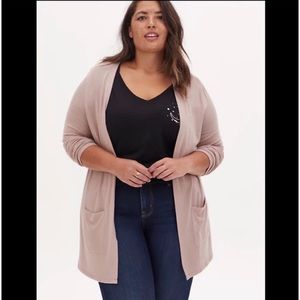 NEW Torrid 3 Open Front Straight Line Hacci Penny Cardigan, Fawn Tan Beige